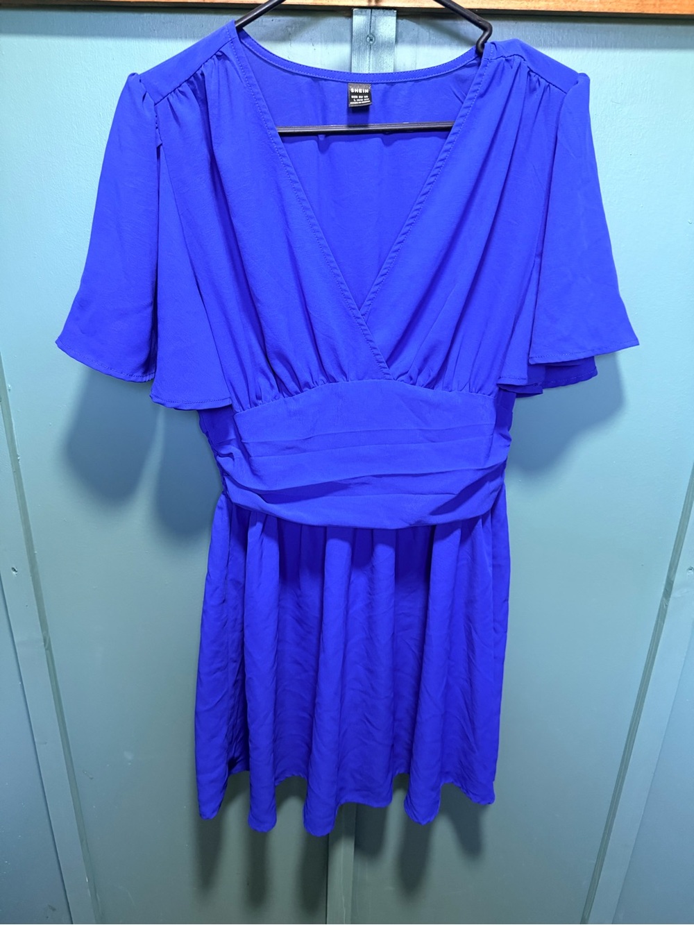 SHEIN Royal Blue V-Neck Flutter Sleeve Mini Dress